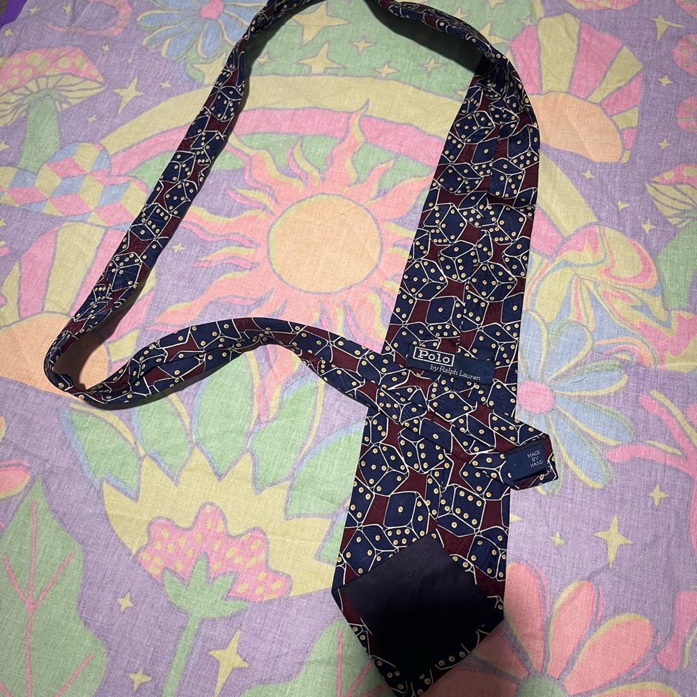 Ralph Lauren Navy Silk Tie with Dice-Inspired Geometric Pattern